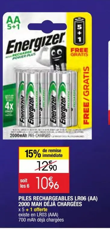 piles rechargeables lr06 (aa) 2000 mah déga chargées