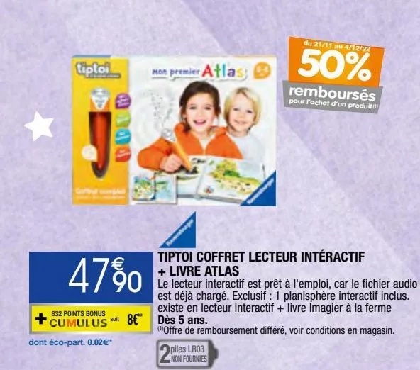 tiptoi coffret lecteur intéractif + livre atlas