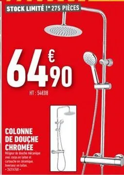 €  64,⁹0  ht: 54€08  colonne de douche chromee  mitigeur de douche mécanique avec corps en laiton et cartouche en céramique inverseur en laiton -26314768-