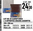 LE LOT- 2430  LOT DE 20 GARNITURES +5 OFFERTES GRAINS ASSORTIS  200x200mm  இப்ப :25 92025574 24430 2025 T Pitre x25 17025573 23000 2750 T 