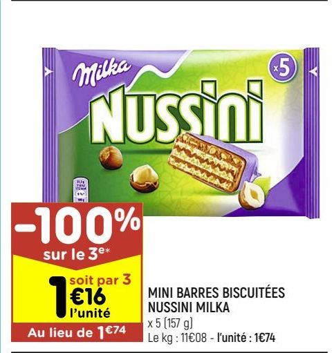 MINI BARRES BISCUITÉES NUSSINI MILKA