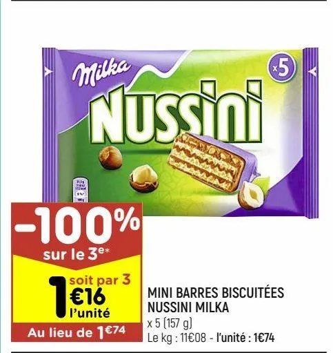 mini barres biscuitées nussini milka