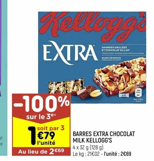 barres extra chocolat milk kellogg’s