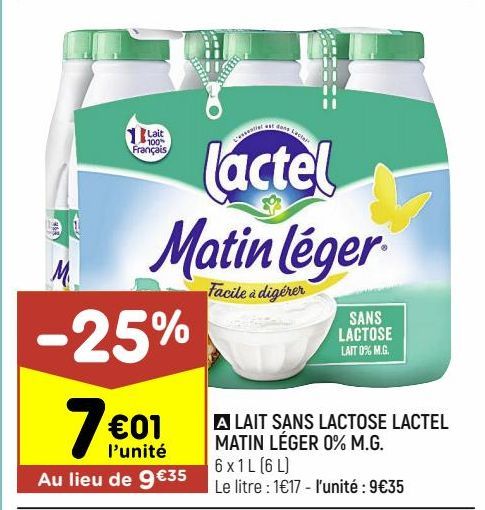  LAIT SANS LACTOSE LACTEL MATIN LÉGER 0% M.G