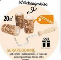 20,50  nouveau  SCRAPCOOKING  Set 3 mini-rouleaux NOEL 3 rouleaux avec empreintes en bois de hêtre .3 motifs. 