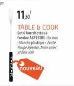 SANCTOR  11,50  TABLE & COOK Set 6 fourchettes à fondue ASPESTRE-En inox Manche plastique Existe Rouge alpestre, Noire unies  et Boisclai  nouveau 