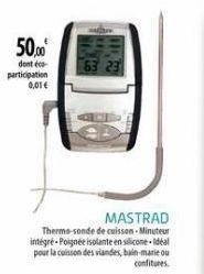 50,00⁰  dont éco-participation  0,01€  MASTRAD Thermo-sonde de cuisson-Minuteur intégré-Poignée isolante en silicone Idéal pour la cuisson des viandes, bain-marie ou confitures. 