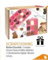 SCRAPCOOKING Atelier Chocolat-2 moules silicone Coeurs et Mini-tablettes 1 thermometre digital Recette incluse. 
