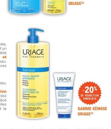 COMPE  HONOR  The  URIAGE  EAU THERMALE  Xémose  HUILE LAVANTE APAISANTE  Netto  Regide  Proge  CLEANSING SOOTHING OIL Cleanses Replenishes Ipide Protects  1Libe  CHANCE  500m  Xémose  URIAGE  EAU THE