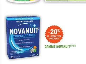 complement alimentaire sans dependance  novanuit  triple action  melatonine extat de plantes endermisse  diminution des  30  sommel réparateur  nouveau  rande  sanofi  -20%  de réduction immediate  ga