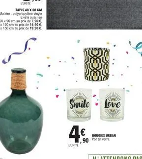 im  smilo  4€  l'unité  love  bougies urban  90 pot en verre 