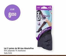 LE LOT  6050  Lot 2 paires de Mi-bas AbsoluFlex 93% polyamide 7% elasthanne Taille 35/41  200  DIM  Alesolu 