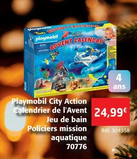 playmobil city action calendrier de l'avent jeu de bain policiers mission aquatique 70776