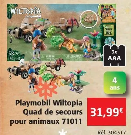 playmobil wiltopia quad de secours pour animaux 71011