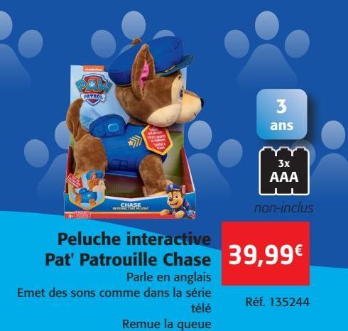 Peluche interactive Pat' Patrouille chase 