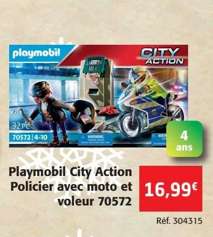 playmobil city action policier avec moto et voleur 70572