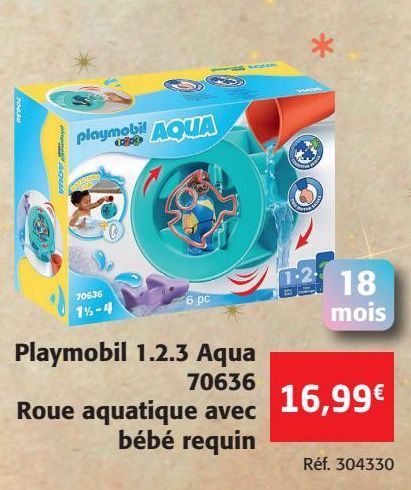 Playmobil 1.2.3 Aqua 70636 Roue aquatique avec bébé requin