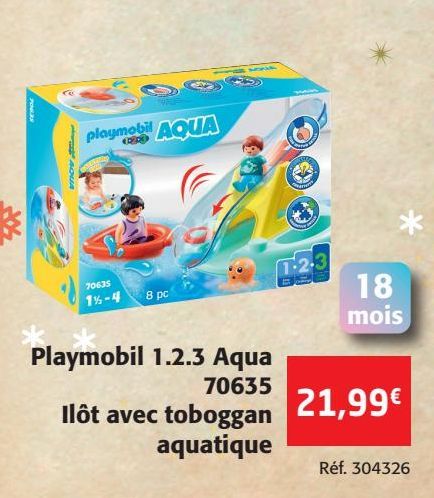 Playmobil 1.2.3 Aqua 70635 Ilot avec toboggan aquatique 