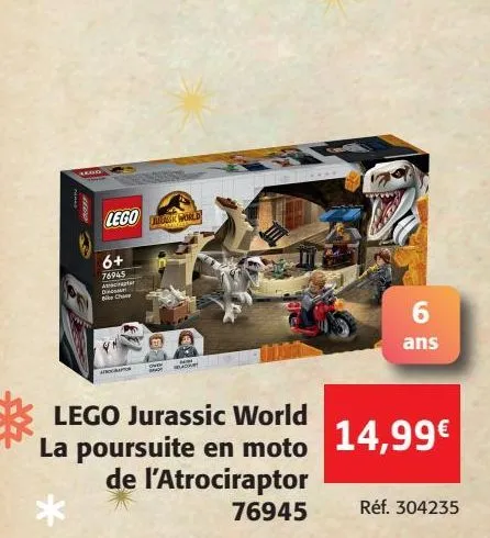 lego jurassic world la poursuite en moto de l'atrociraptor 76945