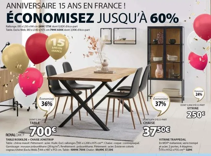 anniversaire 15 ans en france !  économisez jusqu'à 60%.  rallonge. 195 x 150 x h4 cm 249€ 175€ dont 0,82€ d'éco-part table. exclu web. 180 x l140 x h75 cm 799€ 600€ dont 3,90€ d'éco-part  15  ans en 