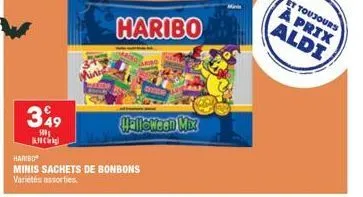 349  500  haribo  minis sachets de bonbons variétés assorties  haribo  halloween mix  deter  et toujours  à prix aldi 