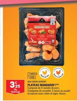 325  110  DR48 Cig!  Maline  mandarin  ELABOREEN FRANCE  ASIA GREEN GARDEN  PLATEAU MANDARIN*/** Composé de 6 raviolis de porc,  4 beignets de crevette, 6 nems au poulet et sauces nuoc-mám et aigre-do