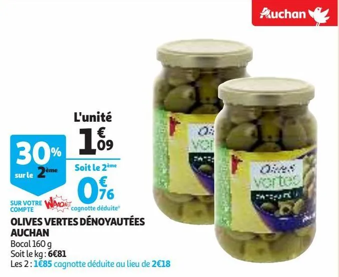 olives vertes dénoyautées auchan