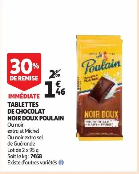 tablettes de chocolat noir doux poulain