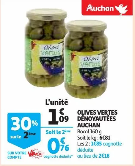 olives vertes dénoyautées auchan