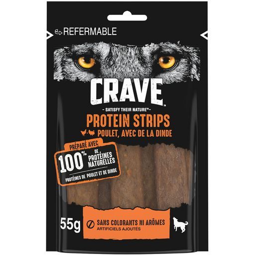 PROTEIN STRIPS RÉCOMPENSES AU POULET AVEC DE LA DINDE POUR CHIEN CRAVE