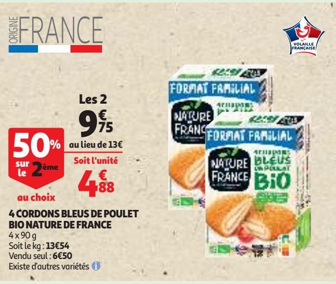 4 CORDONS BLEUS DE POULET BIO NATURE DE FRANCE