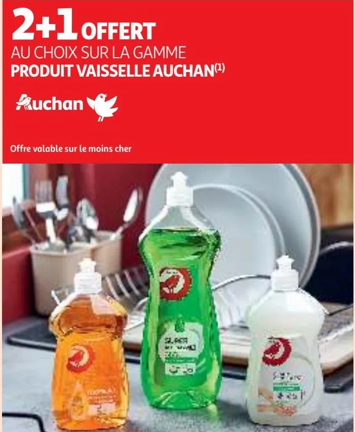 2+1 offert au choix sur la gamme produit vaisselle auchan