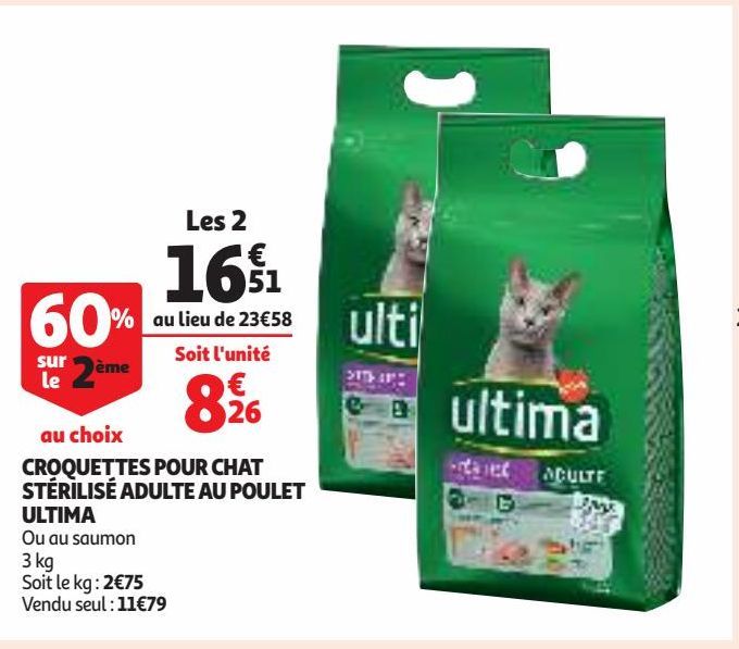 CROQUETTES POUR CHAT STÉRILISÉ ADULTE AU POULET ULTIMA