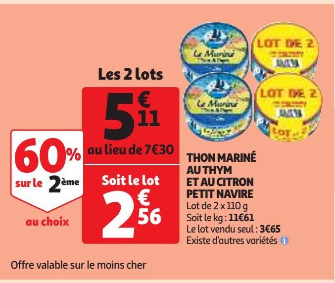 THON MARINÉ AU THYM ET AU CITRON PETIT NAVIRE