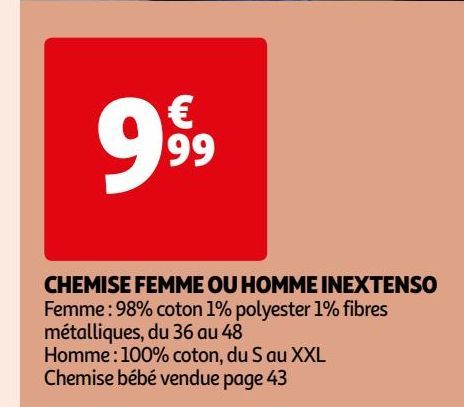 chemise femme ou homme inextenso
