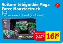 Voiture téléguidée Mega Force Monstertruck  1:16  Fonctionne avec 6 piles AA (non fournies).  +  mstem 249 1699 