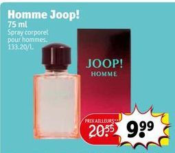 Homme Joop!  75 ml Spray corporel pour hommes. 133.20/1.  JOOP! HOMME  PRIX AILLEURS  2055 999  