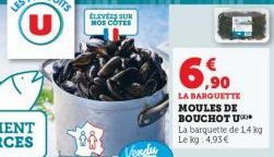 ELEVERS SUR NOS COTES  Vendu  6.90  LA BARQUETTE MOULES DE BOUCHOT U La barquette de 1,4 kg Le kg: 4,93€  MP 