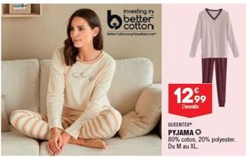 Investing in better cotton  1299  bl  QUEENTEX PYJAMA 80% coton, 20% polyester. Du M au XL. 