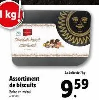 chocolate biscuit actortuet  assortiment de biscuits boite en métal  (0)  la boite de 1kg  9.59 