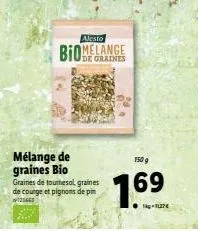 alesto  biomelange  mélange de graines bio graines de tournesol, graines de courge et pignons de pin  1266  150 g  169  - 