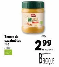 beurre de cacahuètes  sibe  bio peanut  butter  340g  2.⁹9  belgique 