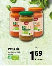 biope  pesto bio  variétés au choix  wideo  may  biopesto  190 g  7.69  1kg-1,85€  pe  pesto 