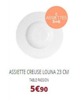 ASSIETTES  5=6  ASSIETTE CREUSE LOUNA 23 CM  TABLE PASSION  5€90 