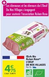 BIO  4.15  L'oeuf: 0,48 €  Les éleveuses et les éleveurs de l'Oeuf  De Nos Villages s'engagent pour soutenir l'association Ruban Rose  th  BIO  Cufs Bio Ruban Rose L'OEUF  DE NOS VILLAGES Par 10-