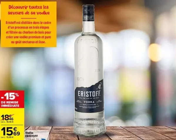 découvrir toutes les saveurs de sa vodka  eristoff est distillée dans le cadre d'un processus en trois étapes et filtrée au charbon de bois pour créer une vodka premium et pure au goût onctueux et lis
