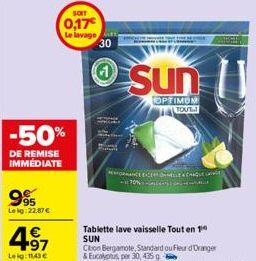 995  Leig:22,87 €  4.97  €  Leig:11,43 €  san  0,17€ Le lavage 30  Sun  OPTIMUM  TOUL  İNFORMANCE EXCEPTIONNELLE CHAQUE LE 