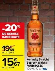 -20%  de remise immédiate  19%  le l: 27,99 €  15%  le l: 22,39 €  1888  four roses  bourbon  kentucky straight bourbon whisky four roses 40% vol, 70 cl 