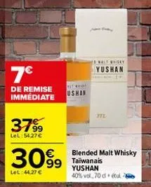 7€  de remise immédiate  379⁹9  lel:5427€  €  3099  lel:44,27 €  alt ked!  ushan  walt whisky  yushan  blended malt whisky taïwanais  yushan  40% vol.70 d (tui  ttl 