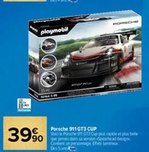 10- 39%  playmobil  porsche 911 gt3 cup  voci a porsche 911 gt3 cup plus rapide et plus bede conten spersonnage, effets mineux 